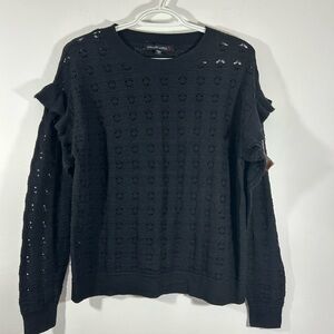 Colleen Lopez Black Sweater with long sleeves and Ruffle Details Eyelit Design